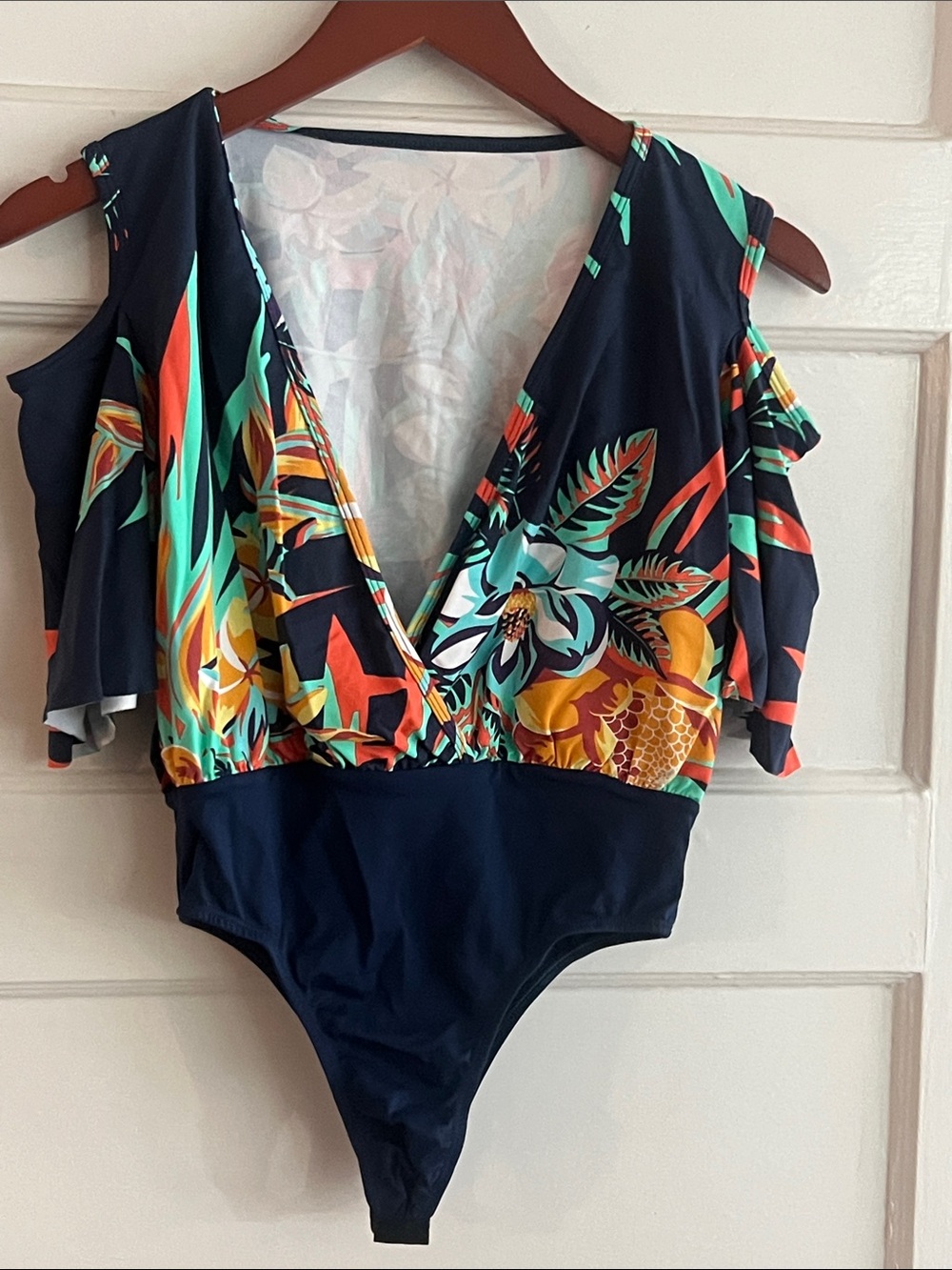 Floral Cold-Shoulder Bodysuit - Navy Multicolor